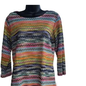 Acorn Women's Blouse 3/4 Sleeve Crotchet Rainbow Size XLarge